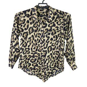 Womens Jealous Tomato Leopard Print Blouse Button Up Polyester Long Sleeve S